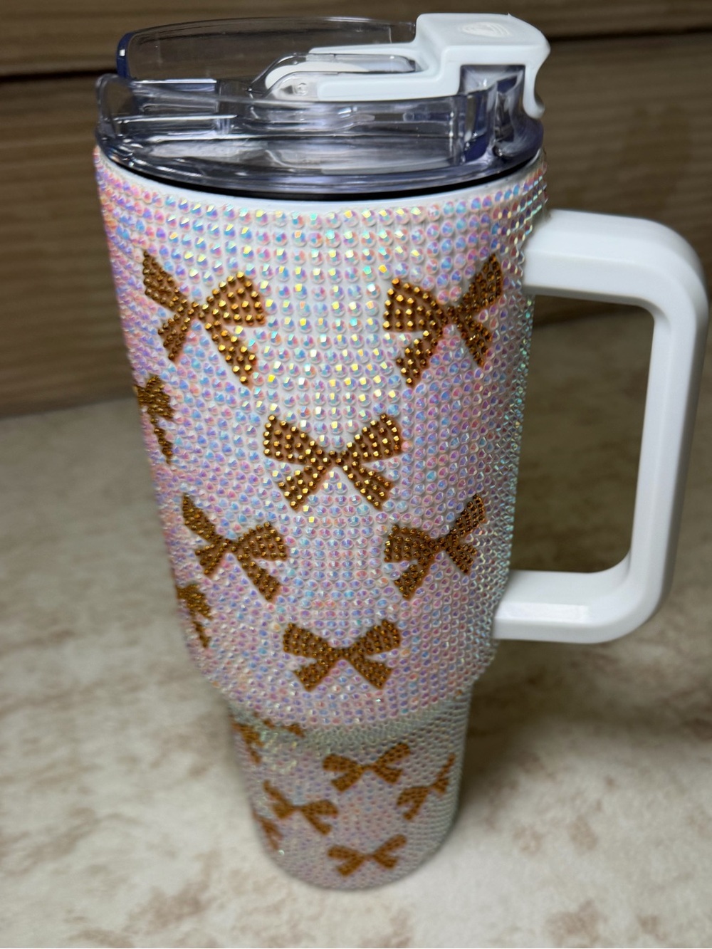 Simply Southern 40 oz Rhinestone Iridescent Bow Accent Tumbler with Handle - Picture 4 of 12